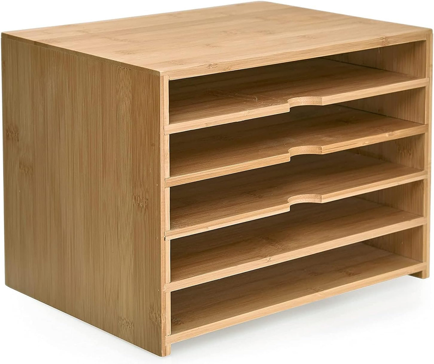 5-Tier Natural Wood Letter Tray Desk Organizer for Home Office