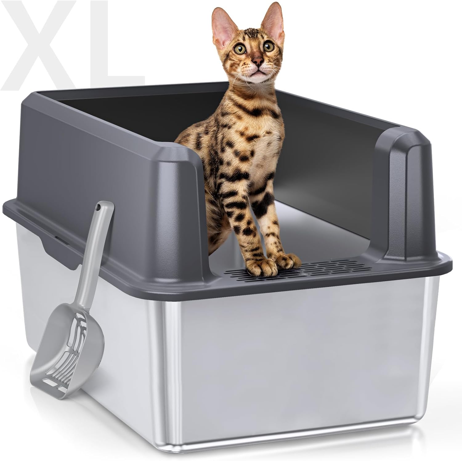Extra Large Stainless Steel Litter Box with Lid for Cats