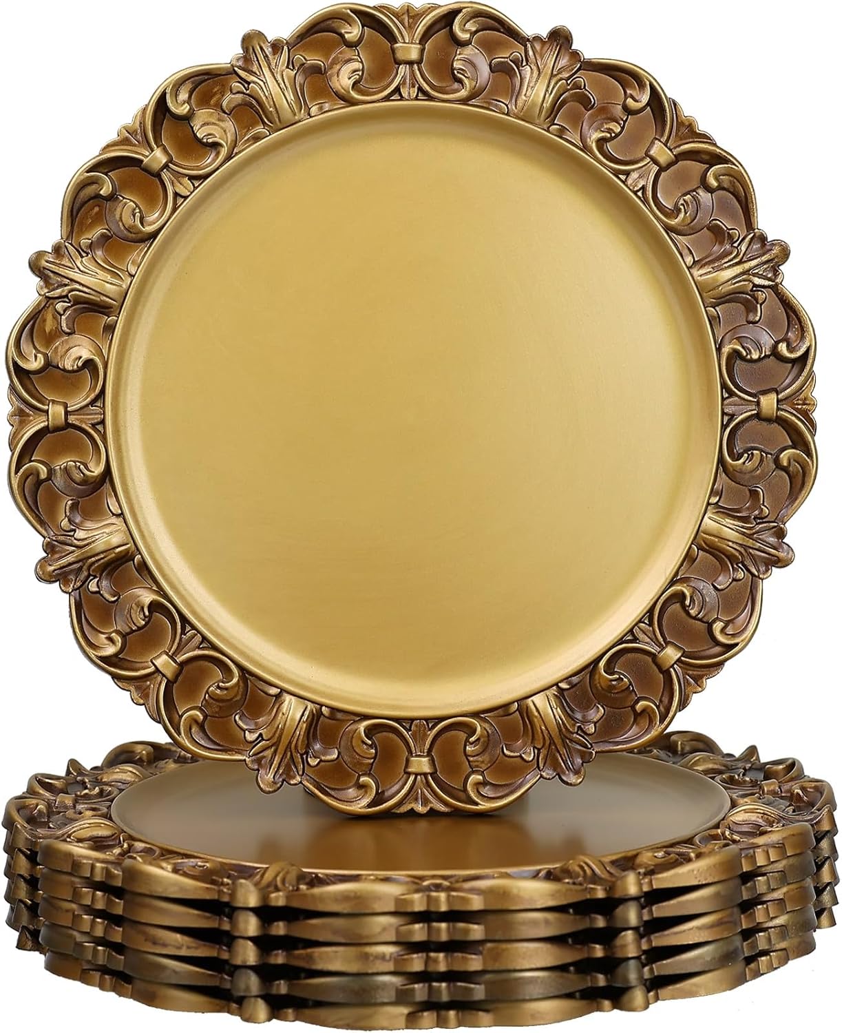Set of 6 Gold Charger Plates - Elegant Table Decor for Special Occasions