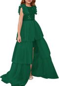 Girls Sequin Ruffle Maxi Dress with Tulle Cover-Up - Pageant Ready