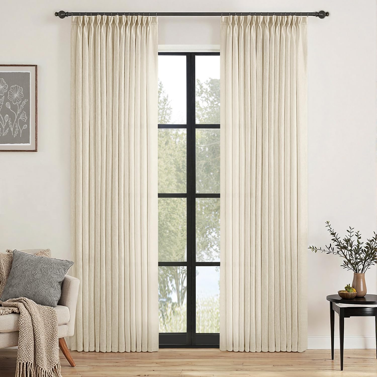 MIULEE Pinch Pleated Linen Curtains for Elegant Home Decor