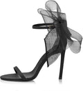 Coutgo Women's Bow Heels Open Toe Stiletto - Asymmetric Bow Party