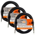 Gearlux Instrument Cable 1/4 in Straight to Straight 25 ft - 3 Pack
