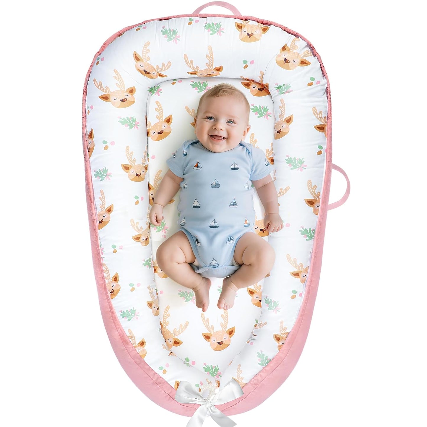 Baby Lounger for Newborns - Soft Cotton Nest for Tummy Time