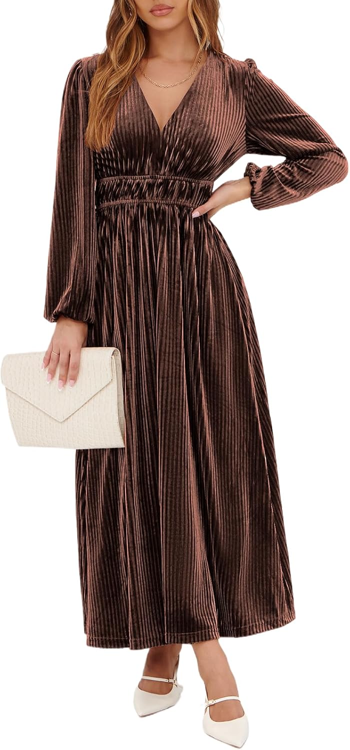 Sissyaki Women's Long Sleeve Velvet Maxi Dress for Any Occasion
