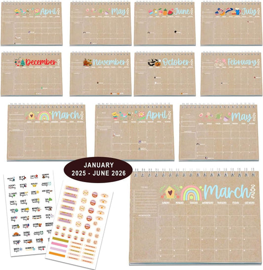 2025-2026 Desk Calendar Set with Holiday Stickers