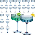 24Pcs Plastic Martini Glasses Ribbed Coupe 10oz - Retro Gold Rim