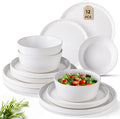 AmorArc Ceramic Dinnerware Set for 4 - Matte White 12pc