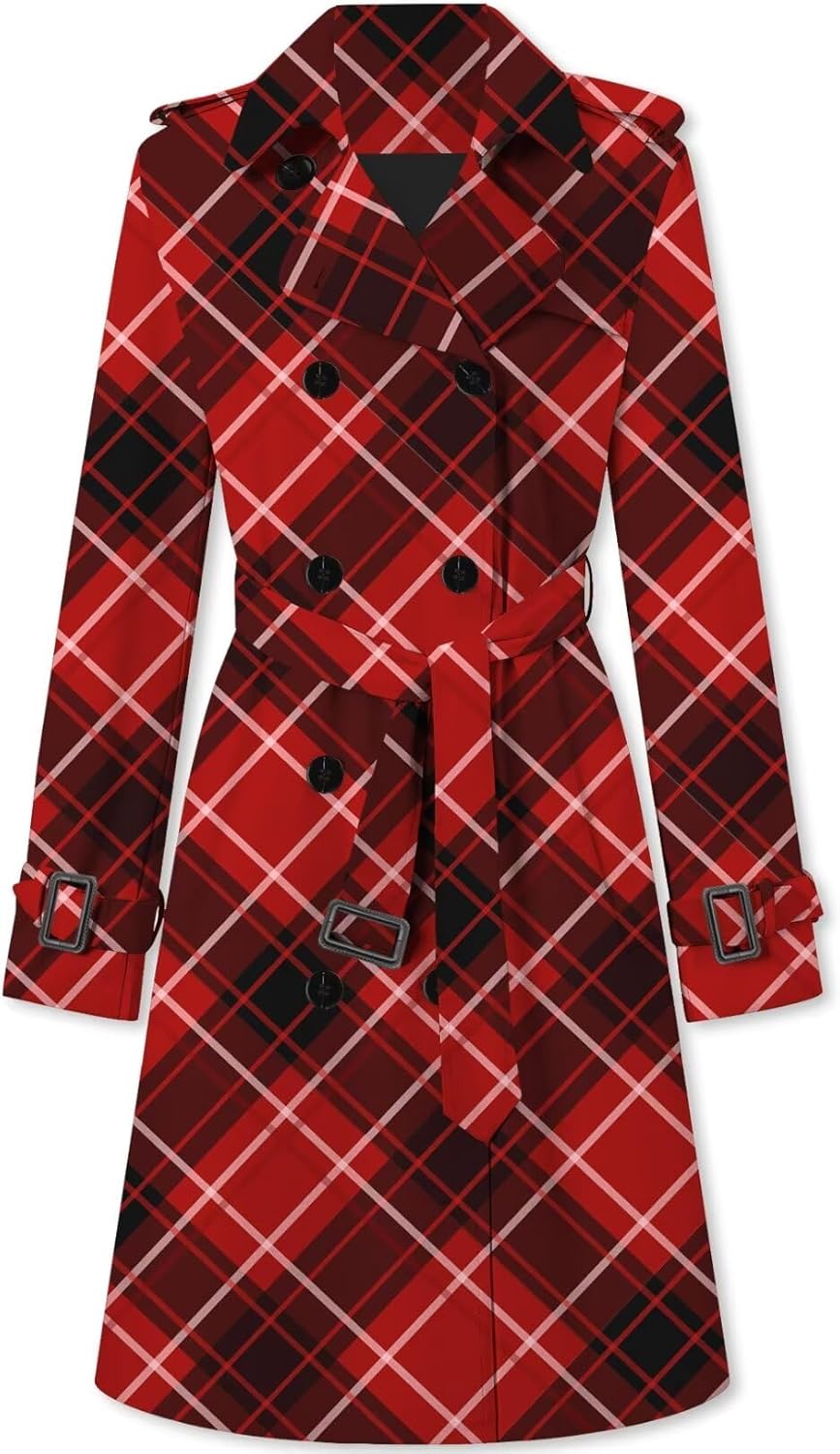 Women's Double Breasted Waterproof Trench Coat with Belt