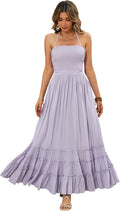 Womens Summer Boho Backless Long Dress - Flowy Halter Maxi