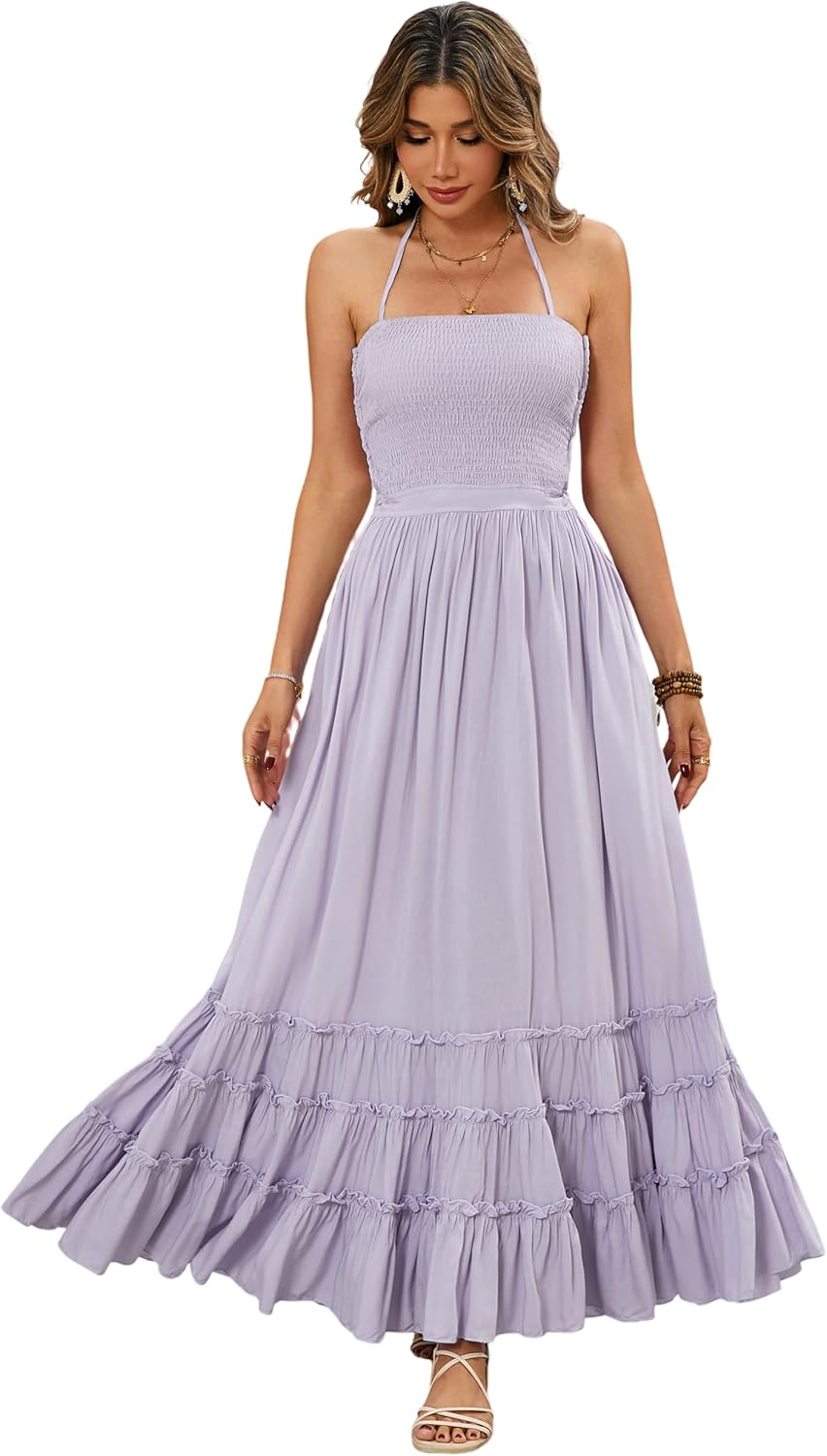 R.Vivimos Womens Summer Boho Backless Long Dresses for Fun