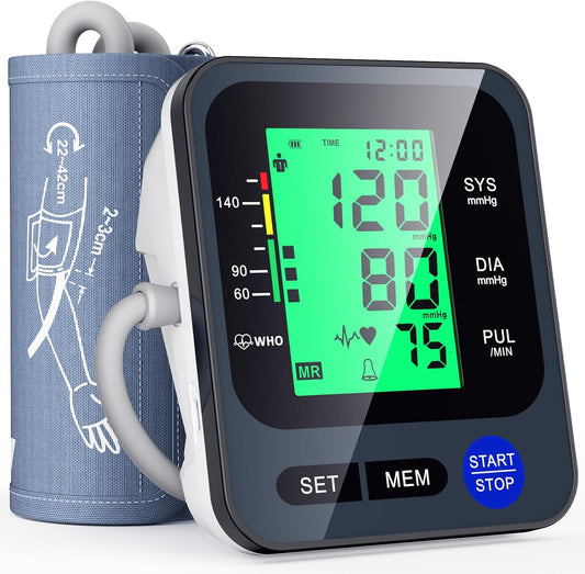 PLAYOUNG Blood Pressure Monitor: Easy-to-Use, 3-Color Backlit Display, Large Cuff, 2x99 Memory!