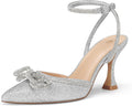 Women's Rhinestone Bow Pumps Pointed Toe Kitten Heels - Elegant Fit