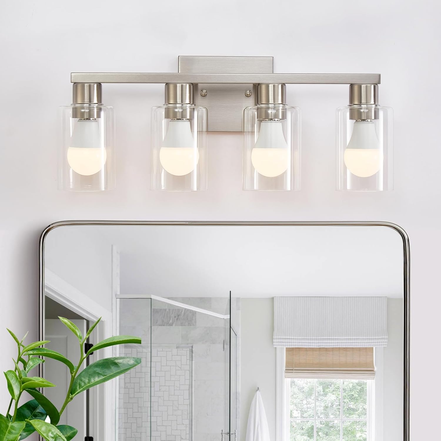 Modern 4 Light Bathroom Vanity Light in Brushed Nickel Finish