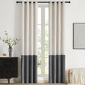 Color Block Window Curtains Panels 102 in Cream Ivory Grey - Velvet