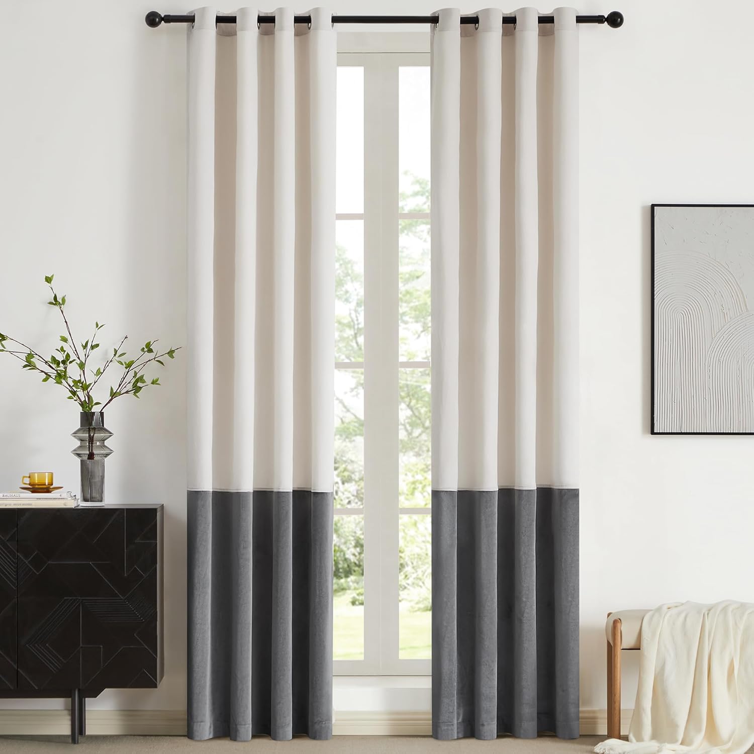 Elegant Velvet Color Block Window Curtains for Home Decor