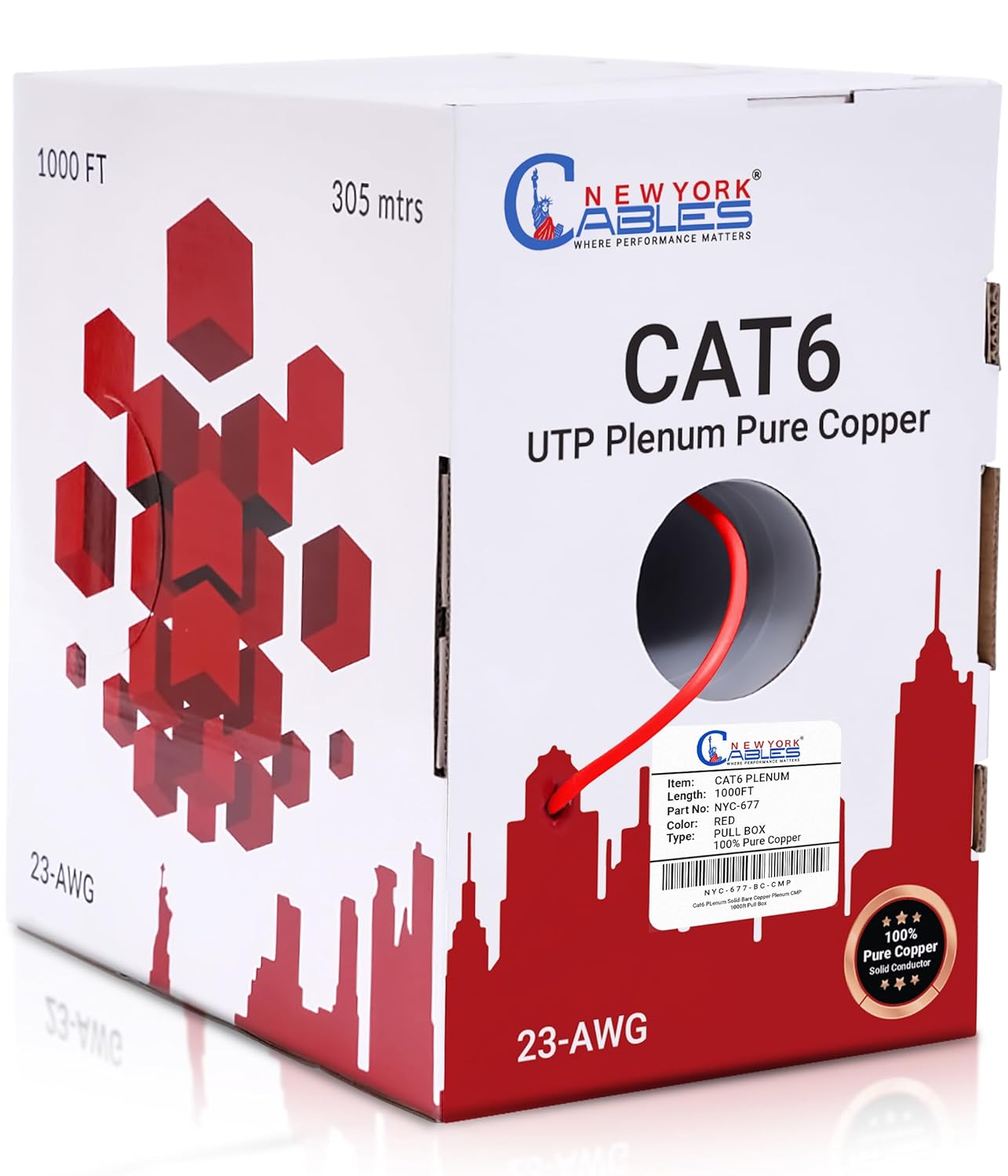 CAT6 Plenum 1000ft Bulk Ethernet Cable for Reliable Connectivity