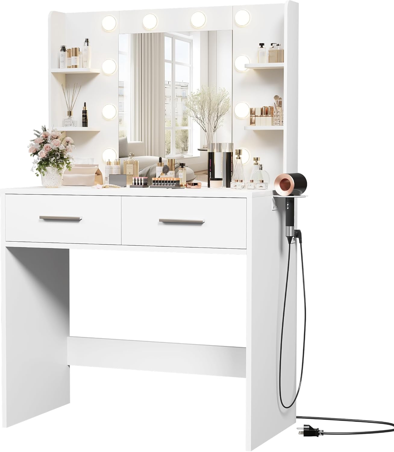 Furmax Makeup Vanity Desk with Mirror and Power Outlet Features