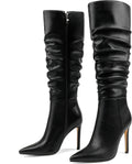 COLETER Women's Knee High Stiletto Boots Pointed Toe - 4in Heel