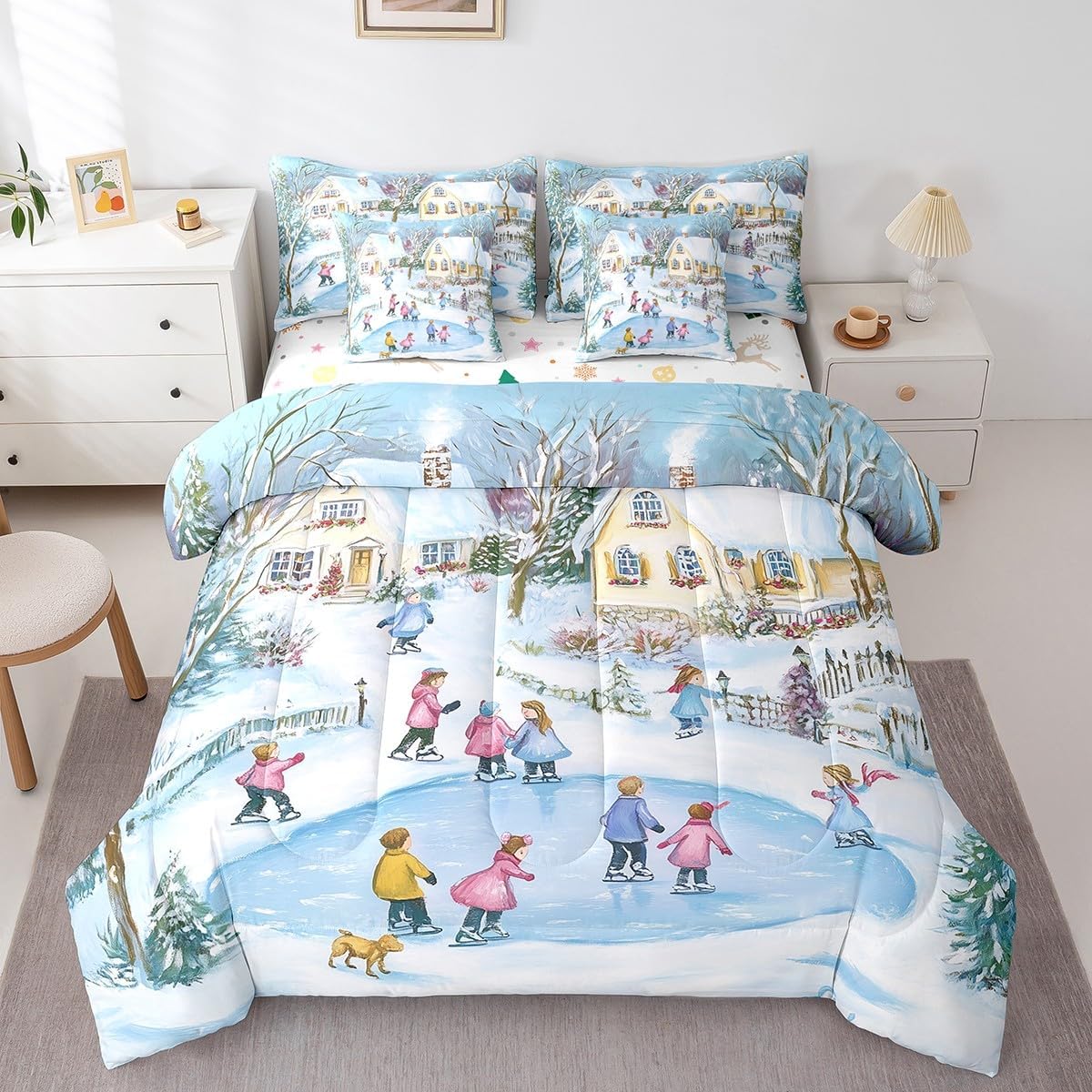 Erosebridal Ski Queen Bedding Set - Cozy Winter Theme