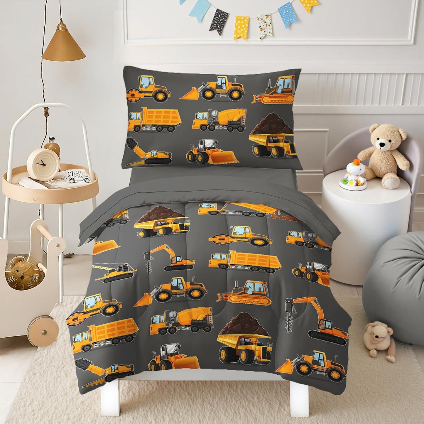 Toddler Bedding Set for Boys - 4-Piece Truck Comforter Set