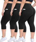 Plus Size Leggings 3 Pack with Pockets - High Waisted Tummy Control