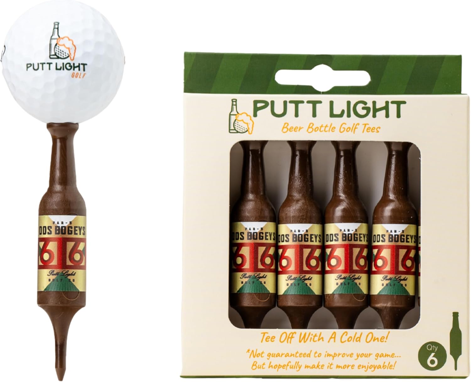 Virtually Unbreakable Beer Bottle Golf Tees 6-Pack - Putt Like a Pro!