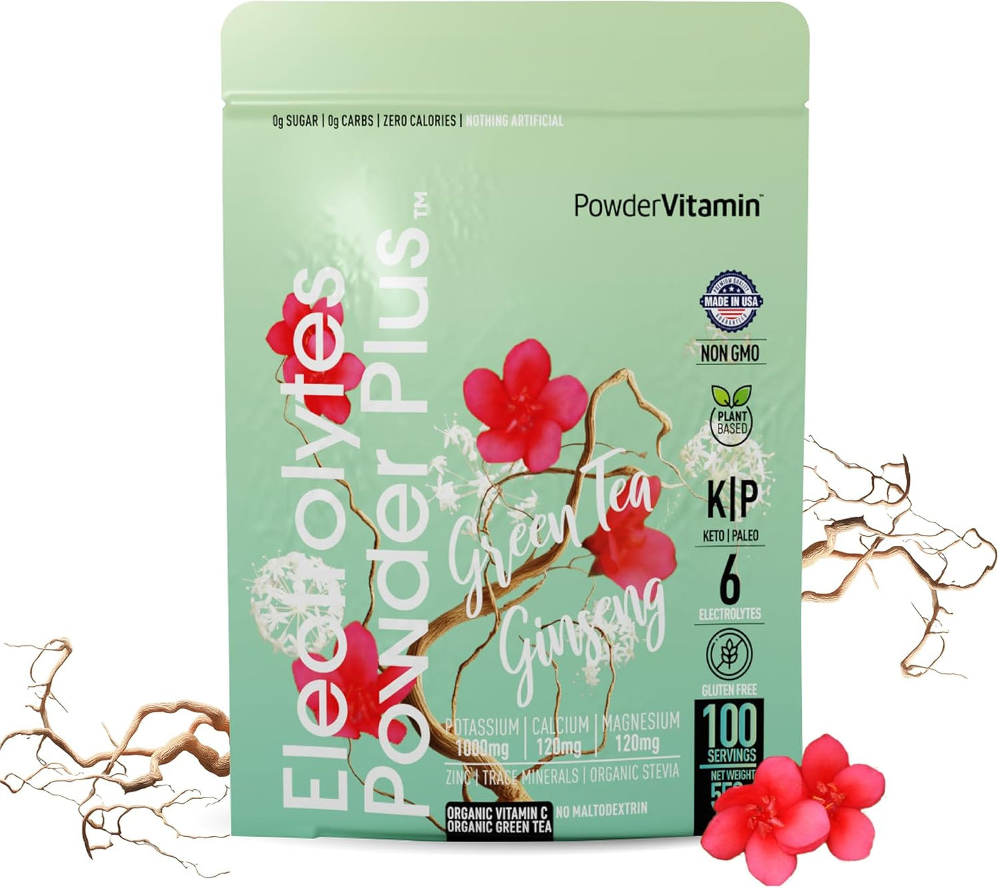 Electrolytes Powder Plus for Hydration with Green Tea Ginseng