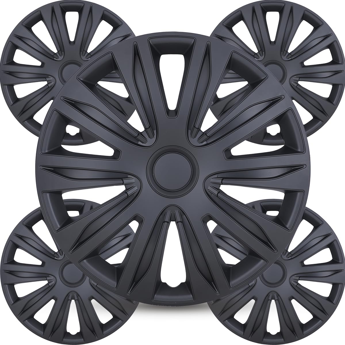 Winjet Universal Hubcap 14in Wheel Covers for Cars - Matte Black
