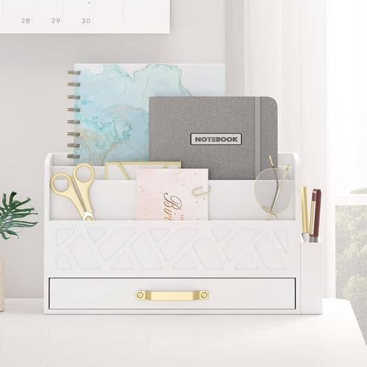 Wooden Desk Organizer with Drawer - Streamline Your Workspace