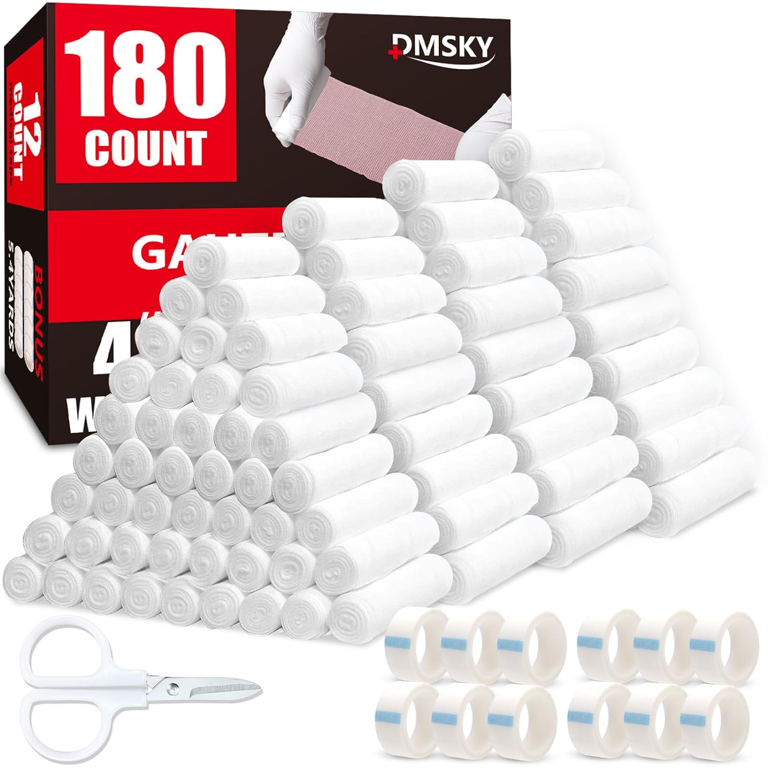 DMSKY 180 Pack Gauze Rolls for First Aid and Wound Care