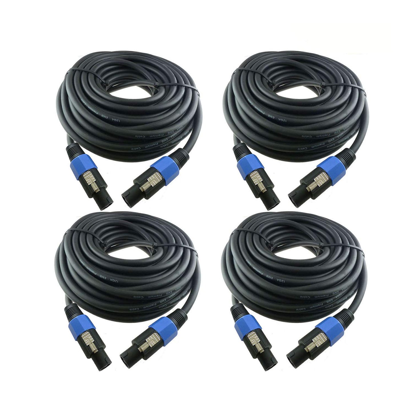 4X 25 Feet Professional Speakon to Speakon Cables for Audio