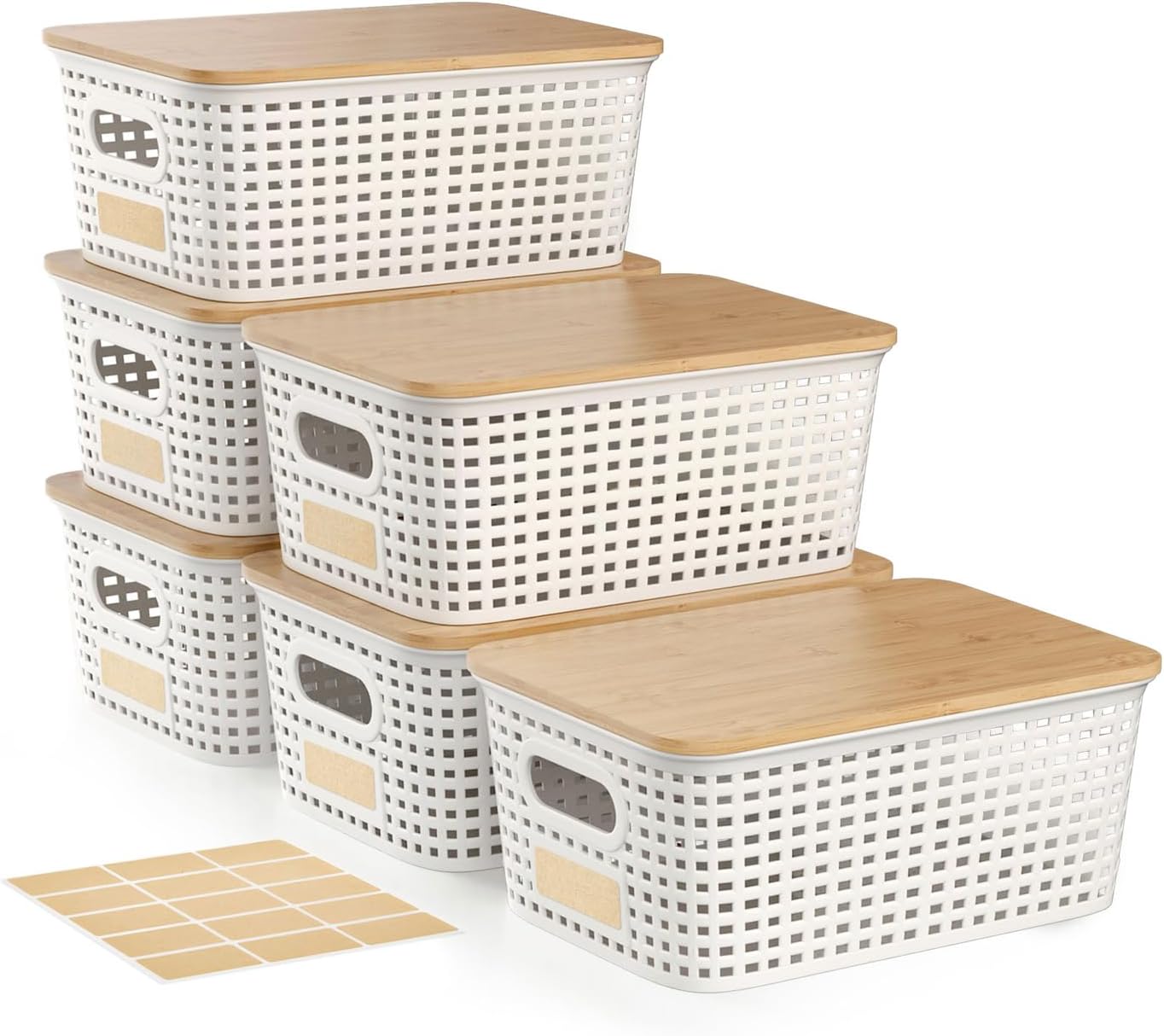 Plastic Storage Bins with Bamboo Lid for Home Organization