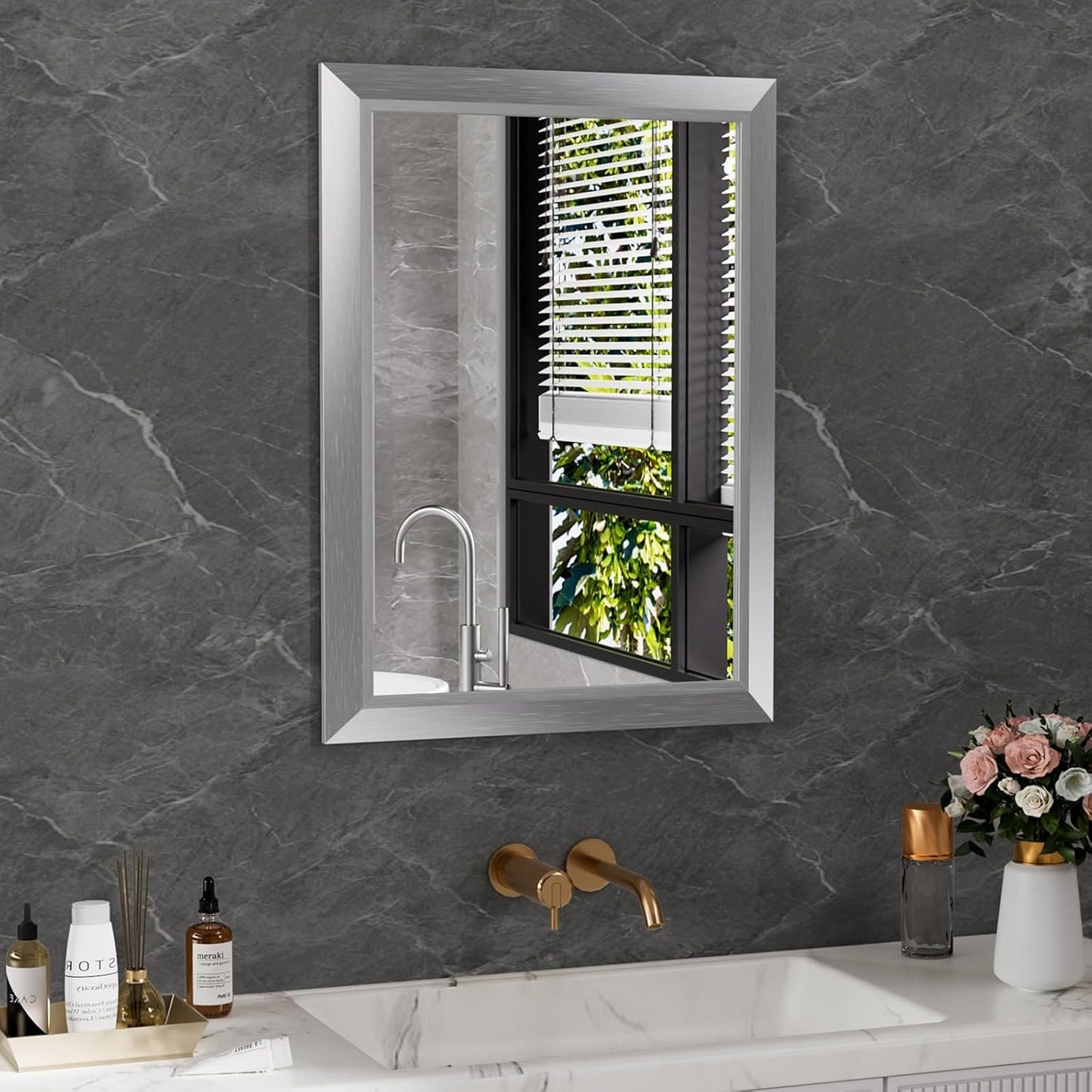 Amorho 22x30 Inch Bathroom Mirror with Thick Metal Frame