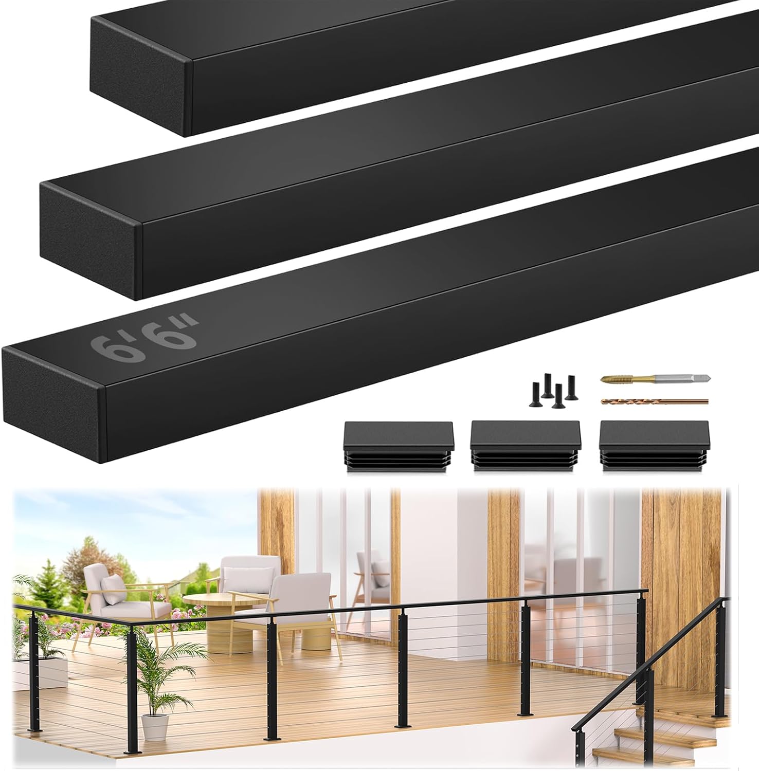 6ft 6in Stainless Steel T304 Black Handrail for Decks & Stairs