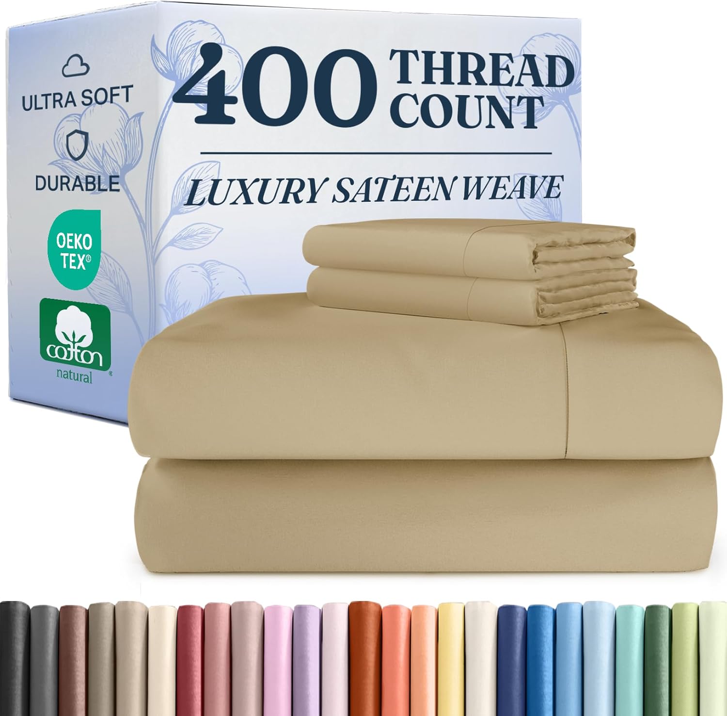 400 Thread Count Cotton Sheet Set for King Size Mattresses