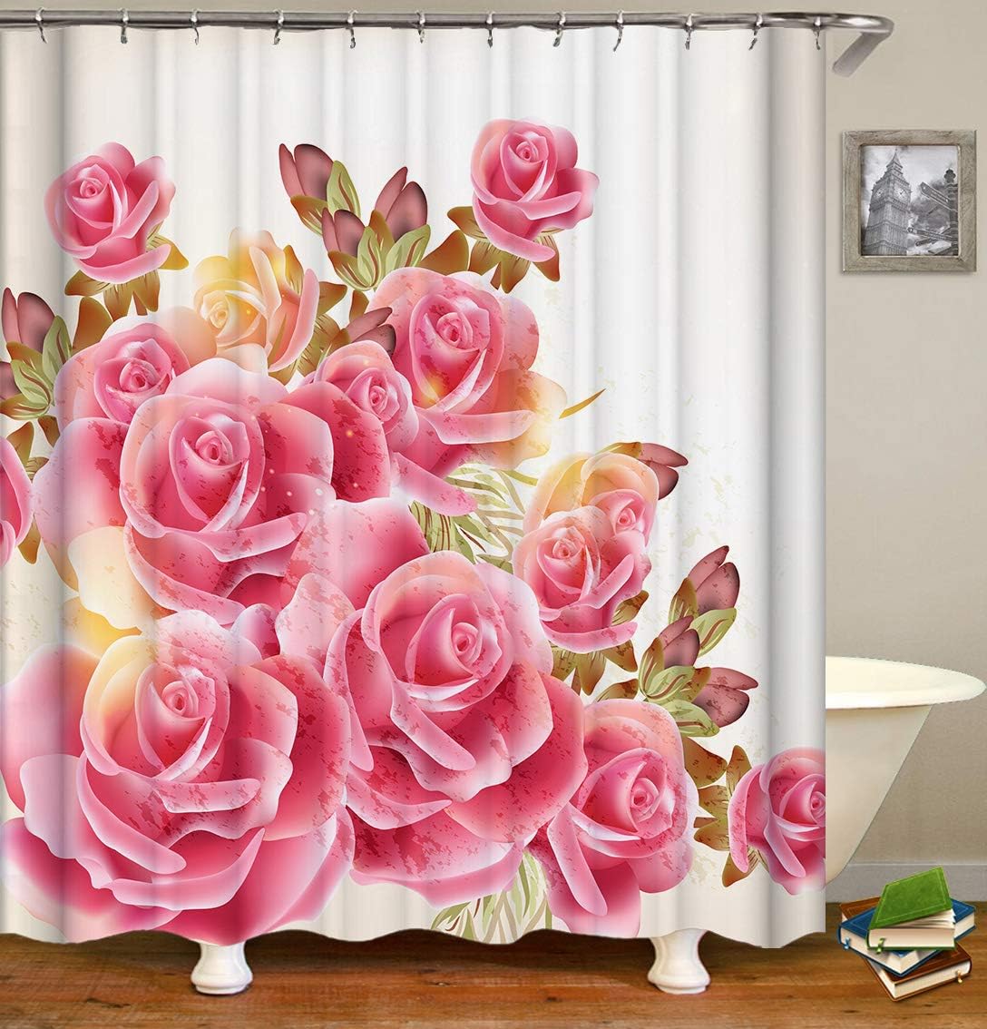 Elegant Pink Rose Shower Curtain Set - Romantic & Modern Theme!