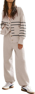 Womens 2 Piece Waffle Knit Cardigan and Baggy Pants Set - Cozy
