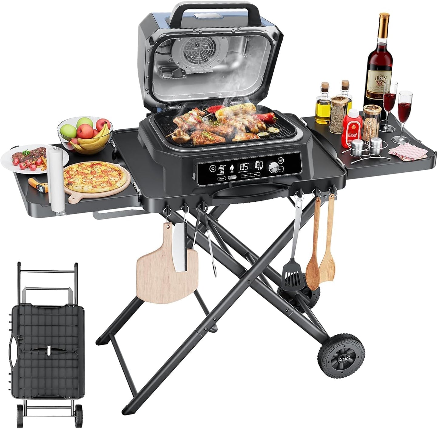 Outdoor Portable Grill Table Cart for Ninja Woodfire and More