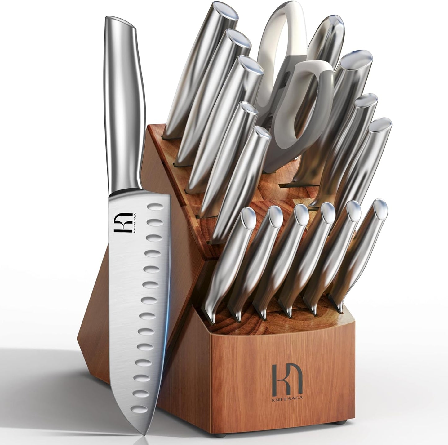 Kitchen Knife Set with Block 17 Pcs for Effortless Cutting