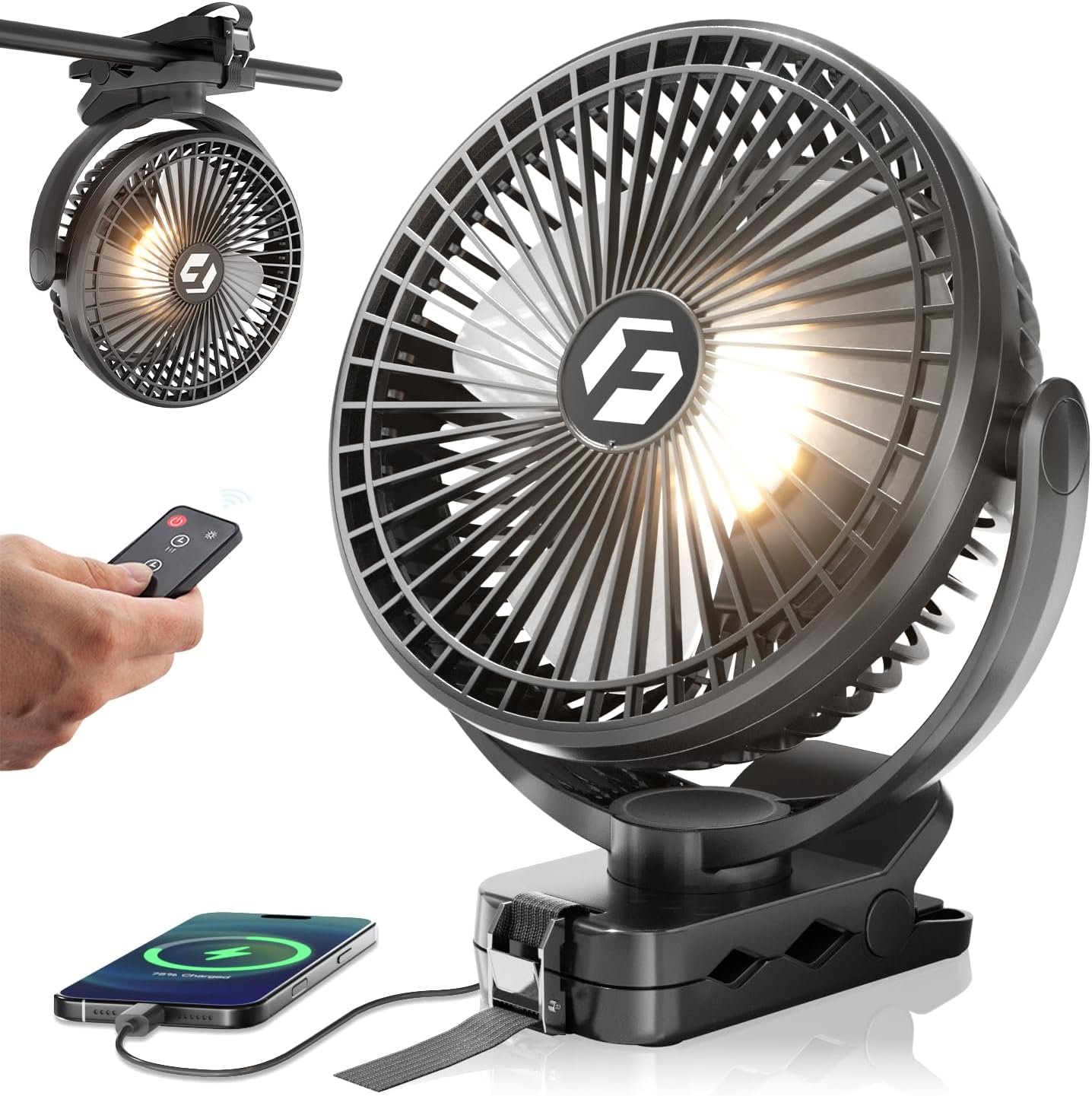 24000mAh Portable Clip On Fan for Camping and Office Use