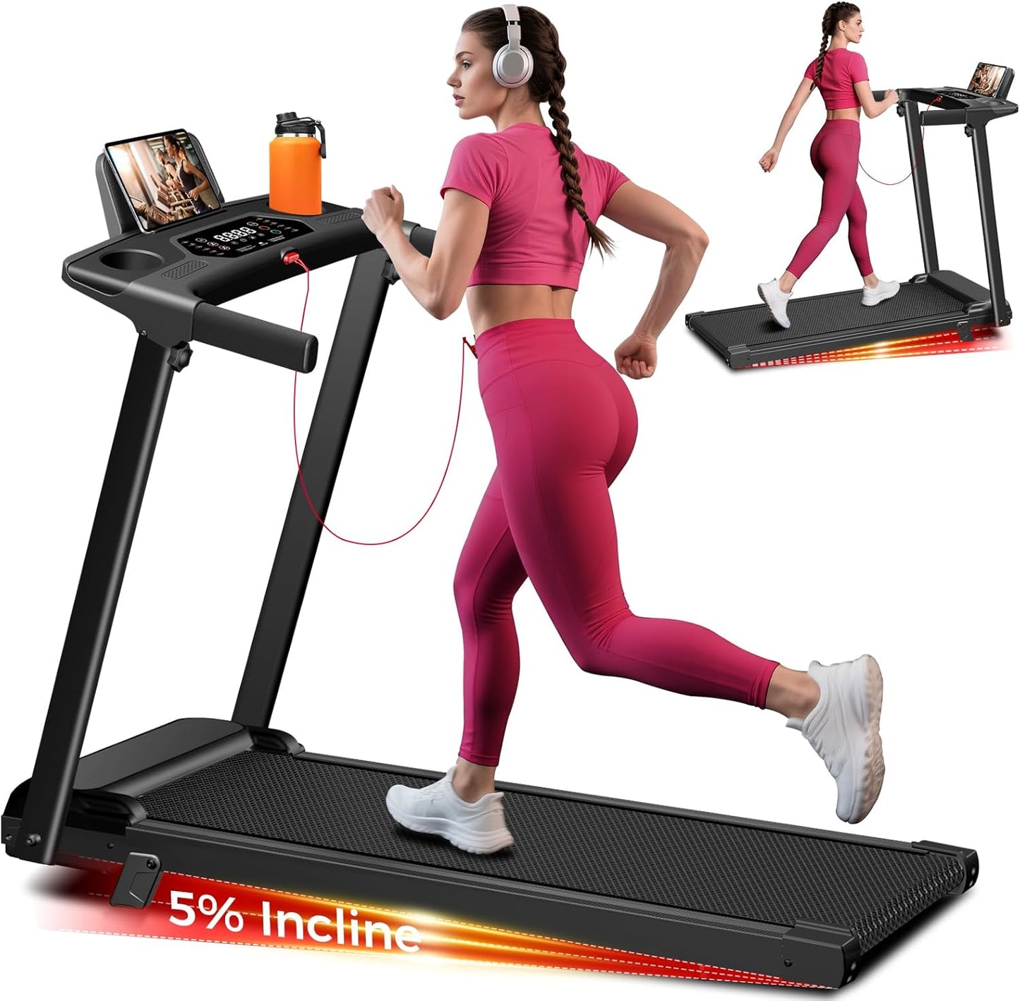Compact Treadmill with Incline for Home Use - 3.0HP Power