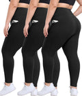 3 Pack Plus Size Leggings for Women - High Waisted Tummy Control