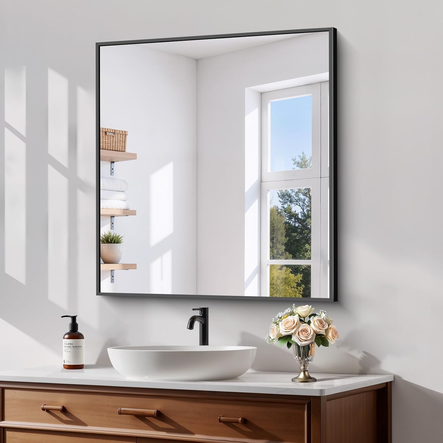 Koonmi Black Framed Bathroom Mirror - Shatterproof 30x20 in