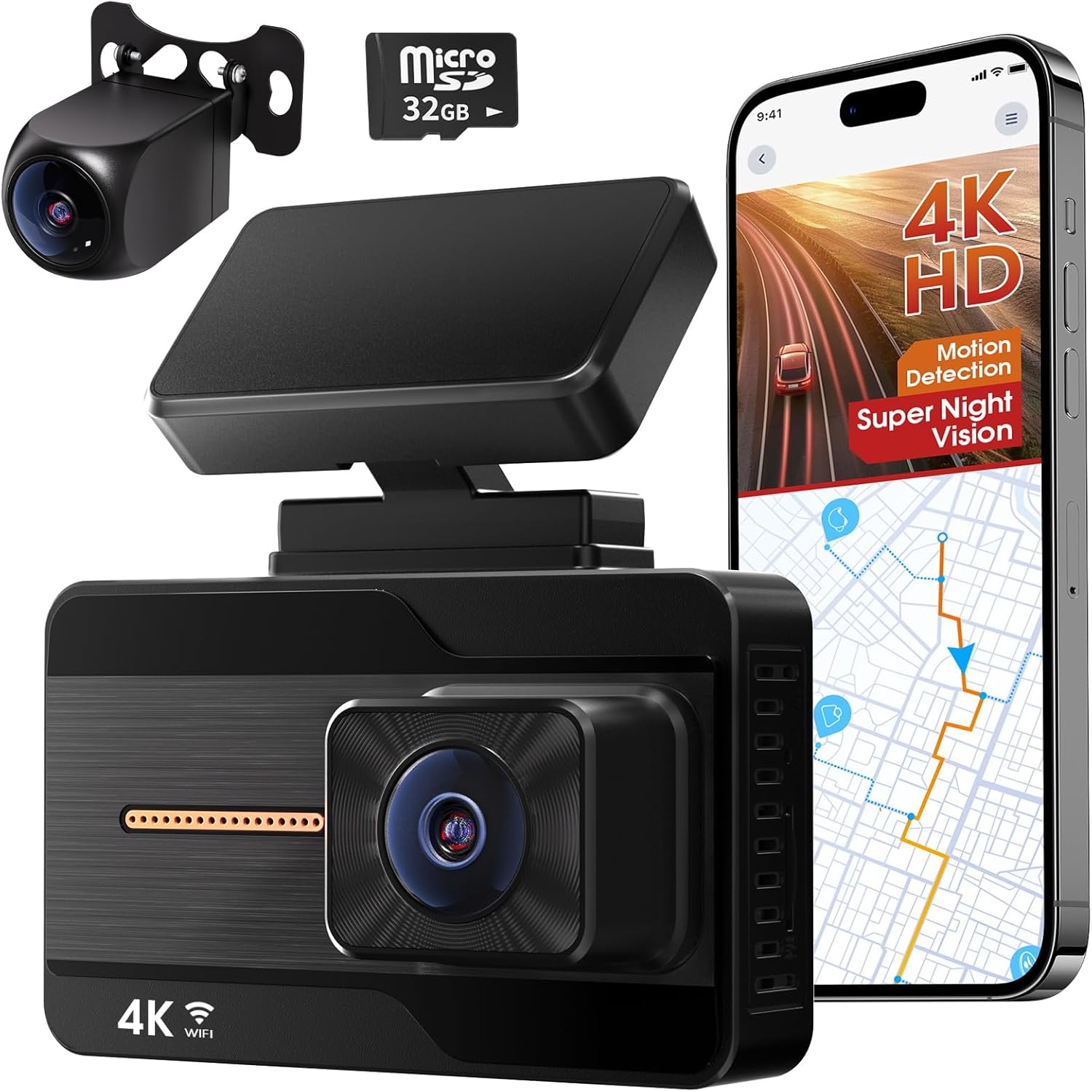 JOH Dash Cam Front and Rear with 4K+1080P Recording Quality