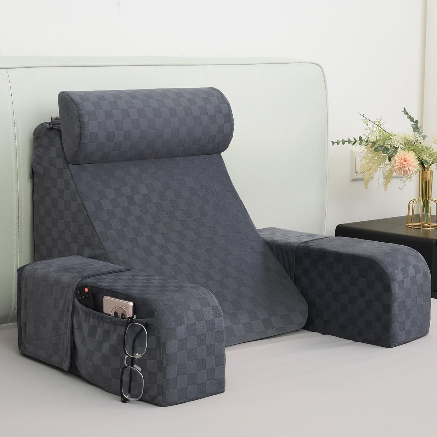 Vekkia Reading Pillow for Sitting Up in Bed with Arm Rest