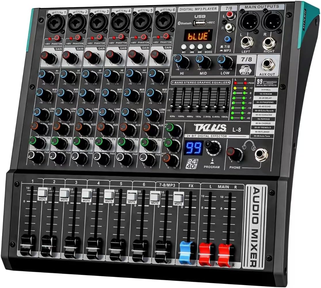 Professional 8 Channel DJ Mixer Board with 99 DSP Effects