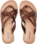 Luoika Women's Wide Width Flat Sandals - Comfortable Wide Slide