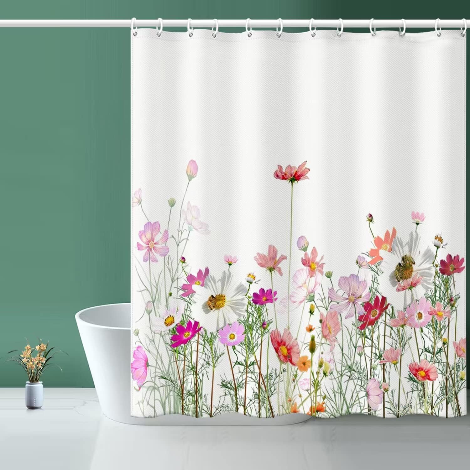 Waterproof Flower Shower Curtain - 72x72, Cloth Material, 12 Hooks, Niidder