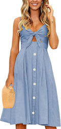 Women Tie Front V-Neck Spaghetti Strap Backless Midi Dress - Summer